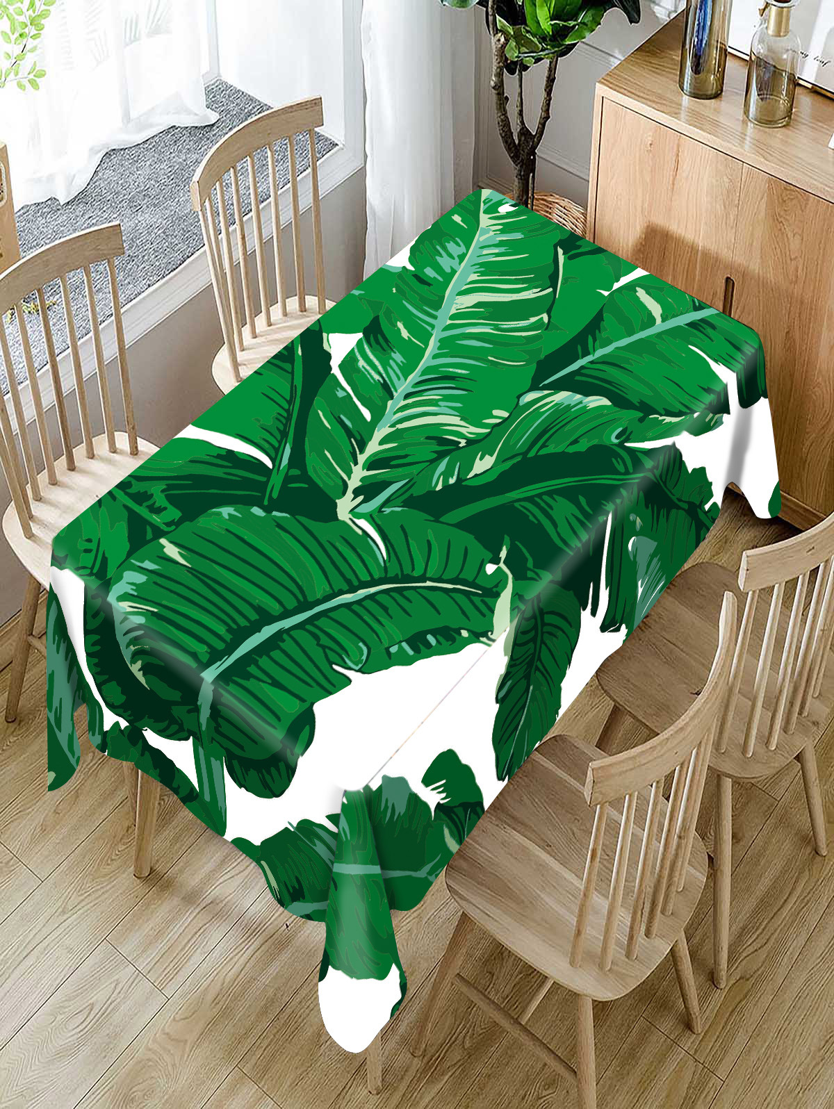 跨境电商 新款个性热带绿色植物数码印花涤纶桌布跨境电商货源