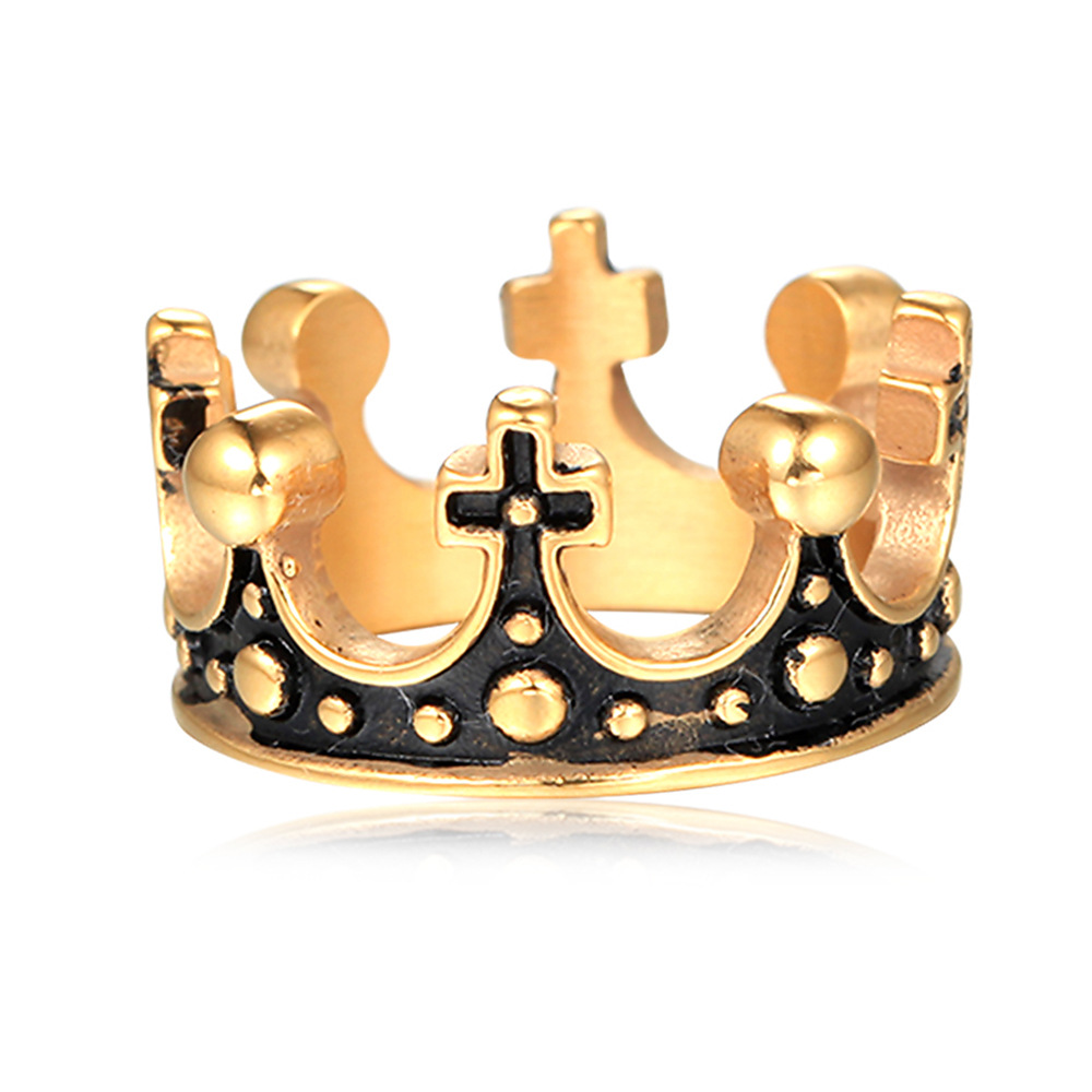 24g Weight Vacuum Plating Gold Plating Process 18K Gold Plated, Rhodium Plated Plating Material Rings Classification 1 Piece Quantity Retro Crown Titanium Steel Polishing 18K Gold Plated Rhodium Plated Men'S Rings Men Signet Rings