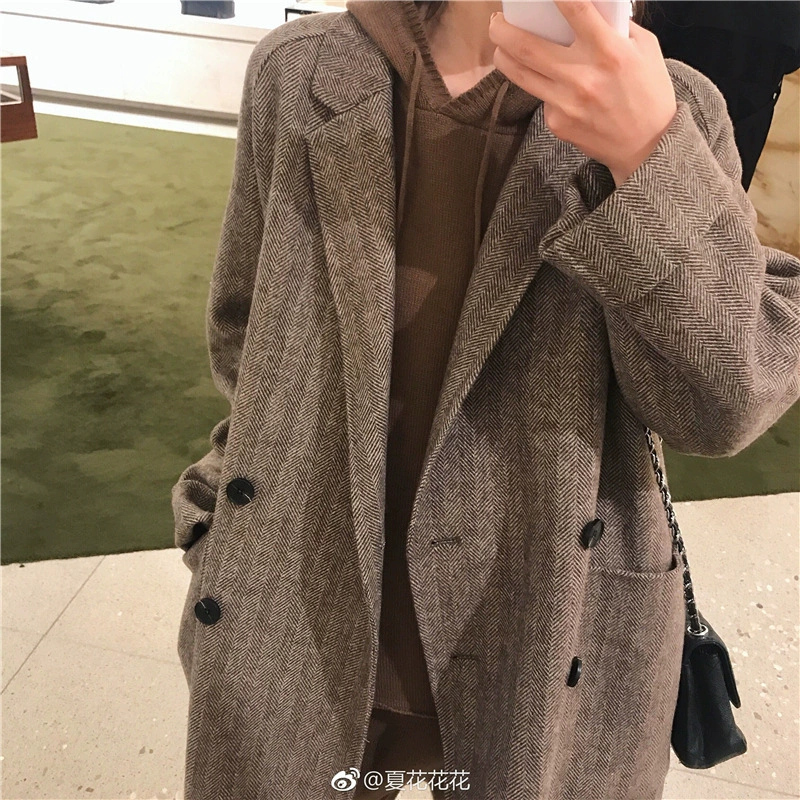 Пальто ручной работы в Корейском стиле "елочка"