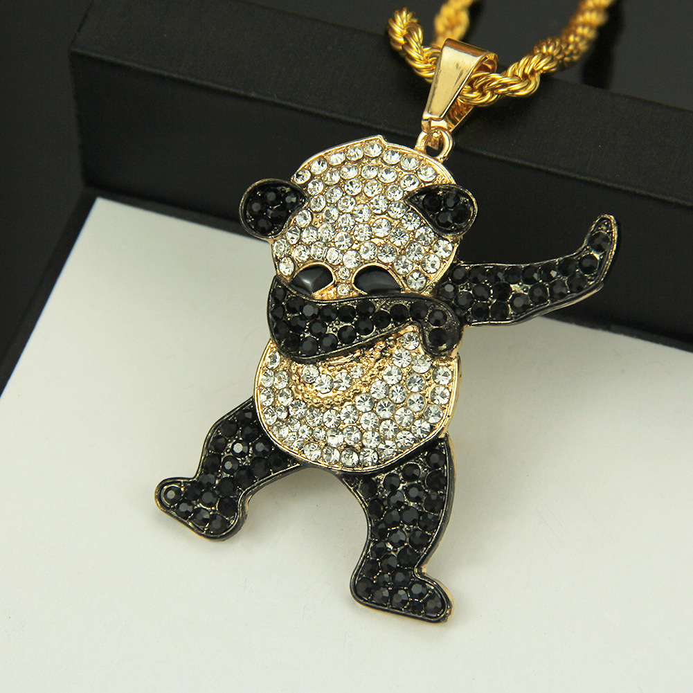 European And American Hip-hop Diamond Panda Pendant Necklace Exaggerated Long Pendant display picture 5