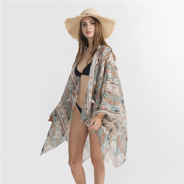 Suministro transfronterizo 2020 Venta caliente verano nuevo psicodélico patrón geométrico gasa kimono cardigan bikini blusa
