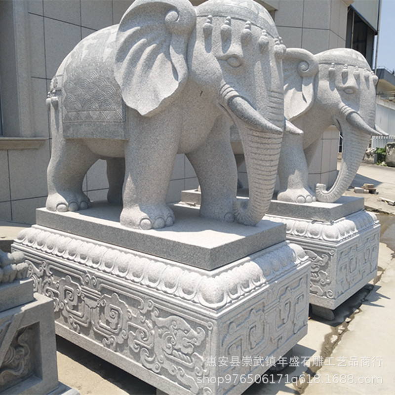 石雕大象一对酒店小区别墅家门口摆件装饰汉白玉动物雕塑 石象