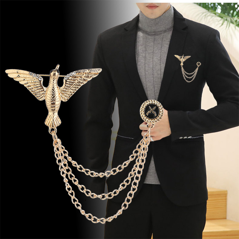 Korean fashion eagle brooch men's suit a...