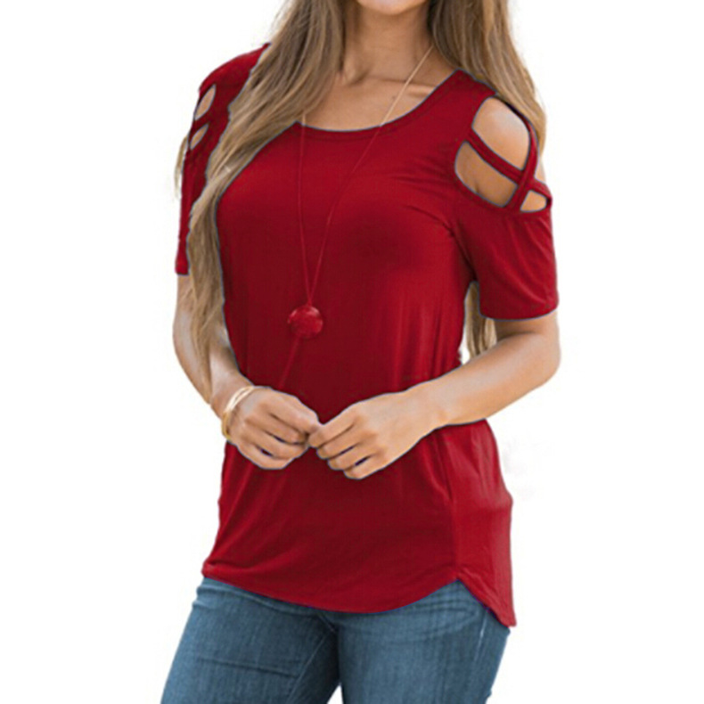 solid color ripped shoulder top NSZH24708