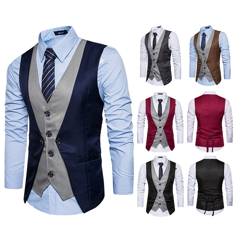 European code new men's personality splicing fake two single -breasted casual vest M25