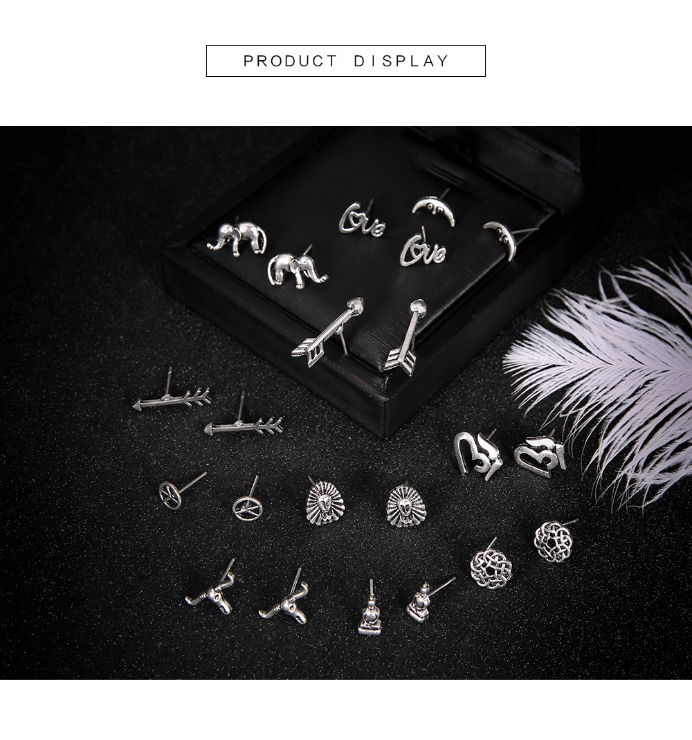 Arrow Bull Head Elephant Buddha Statue Moon Earring Set display picture 4