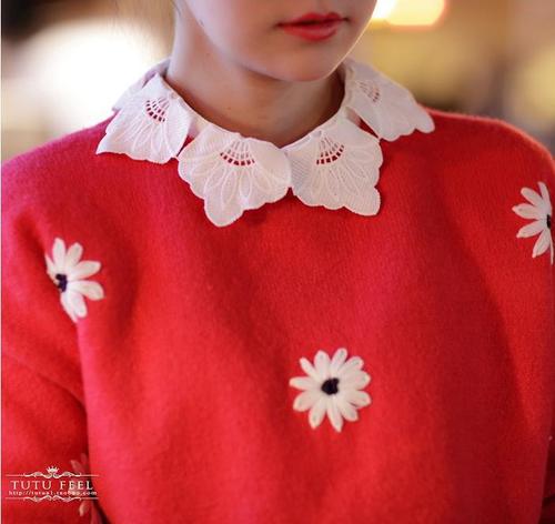 Korean petal collar lace front shirt with detachable collar, saves detachable collar
