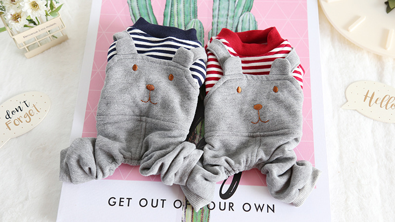 小熊背带条纹四脚衣