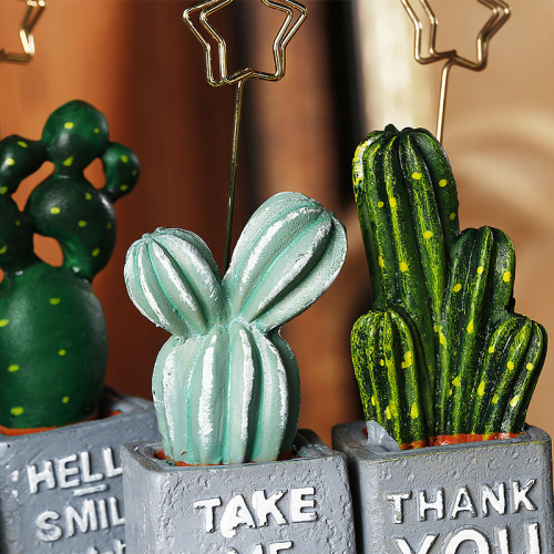 Simulation resin cactus gold and silver five-pointed star business card holder creative succulent note holder wholesale