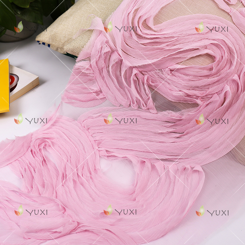 2018新款多色盘带绣蕾丝网底绣花面料婚纱礼服连衣裙立体绣花面料