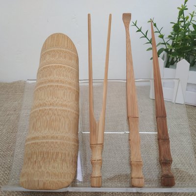 厂家直销功夫茶具配件 竹制茶道六君子四件套茶夹防烫茶勺批发