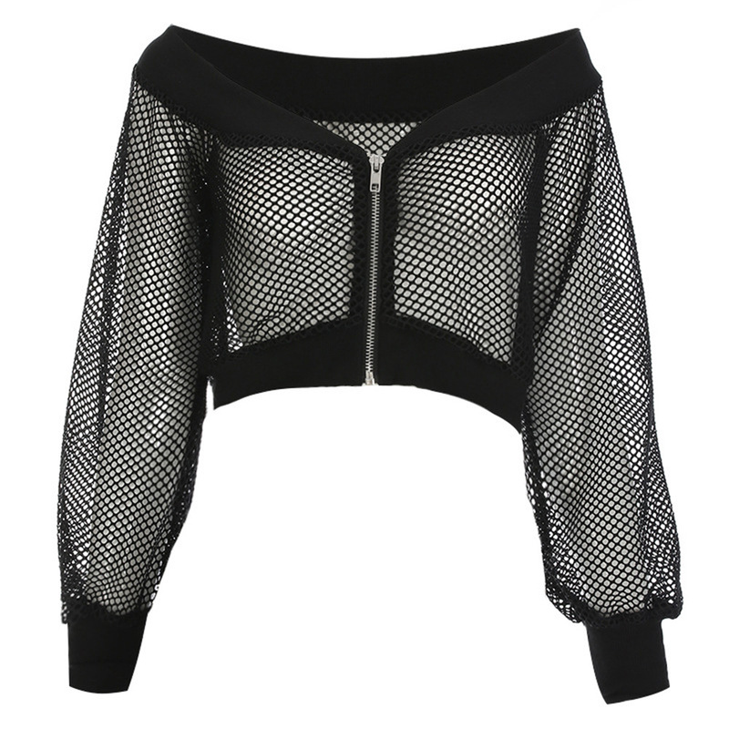 Cross-border Foreign Trade Women's Transparent Mesh Shirt Long-sleeved Gothic Street Shirt Sunscreen Clothes