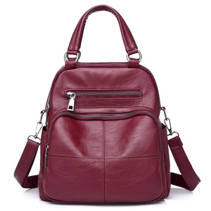 2020年新款PU皮纯色欧美风范多用女包跨境简约流行小号双肩包