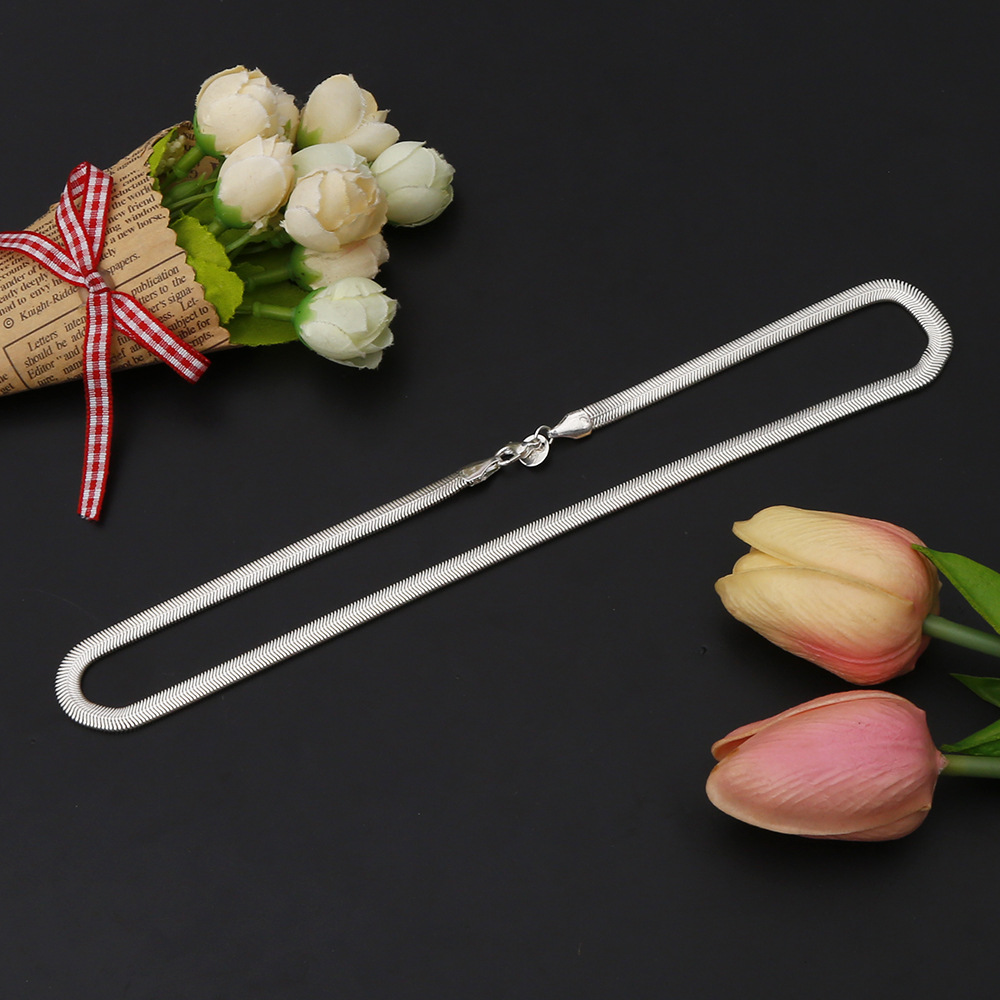Silver Flat Snake Chain Necklace Sterling Silver Jewellery_voghion.com