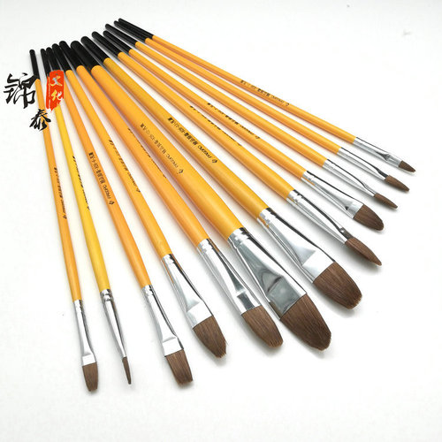Jintai Culture oil paint brush wolf hair water chalk No. 1-12 duck tongue flat head yellow rod students practice painting acrylic