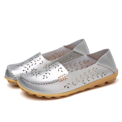 2018春夏镂空透气平底休闲女鞋洞洞软底真皮豆豆休闲妈妈鞋孕妇鞋|ms