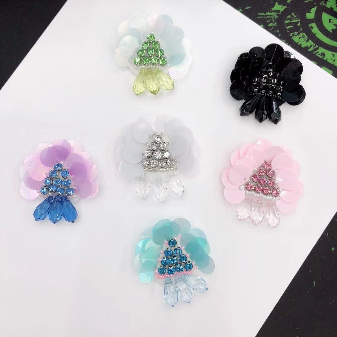 大号水晶钉钻亮片花布贴diy服装辅料毛衣立体手工花装饰花朵批发