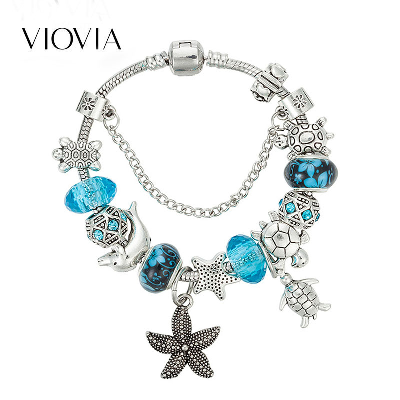 Hot selling Ocean series Bracelet turtle big hole Bead Bracelet DIY Crystal Beaded Bracelet_voghion.com