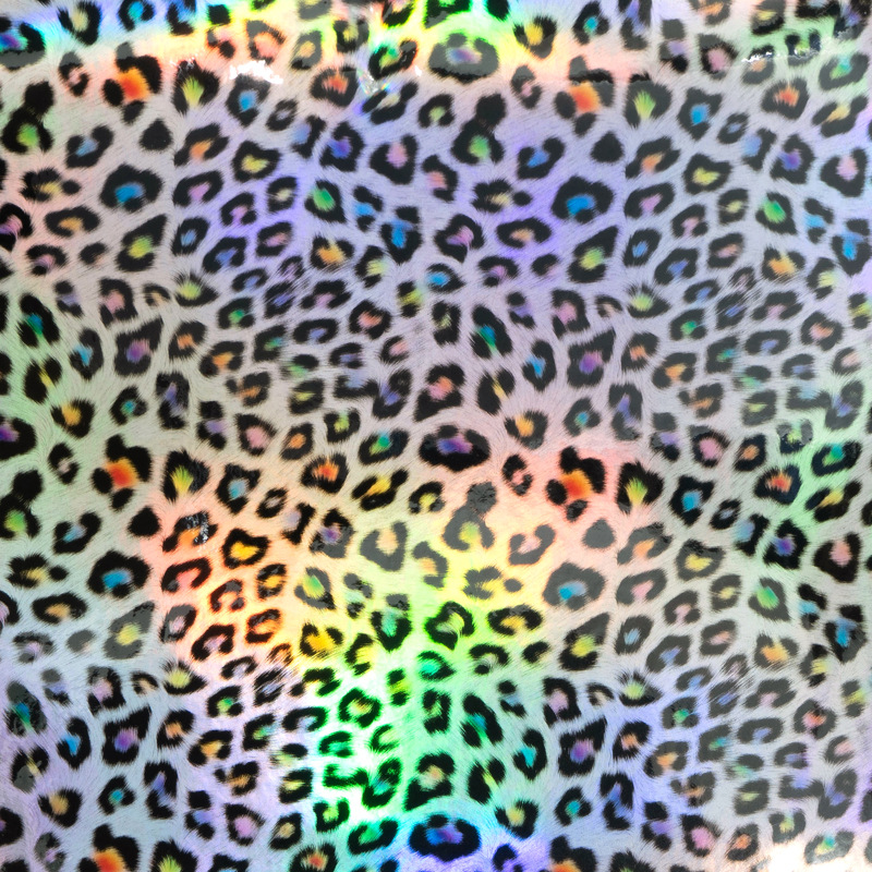 高光镭射革pu皮革面料 0.7mm豹纹印花镭射皮革 手袋鞋材箱包面料