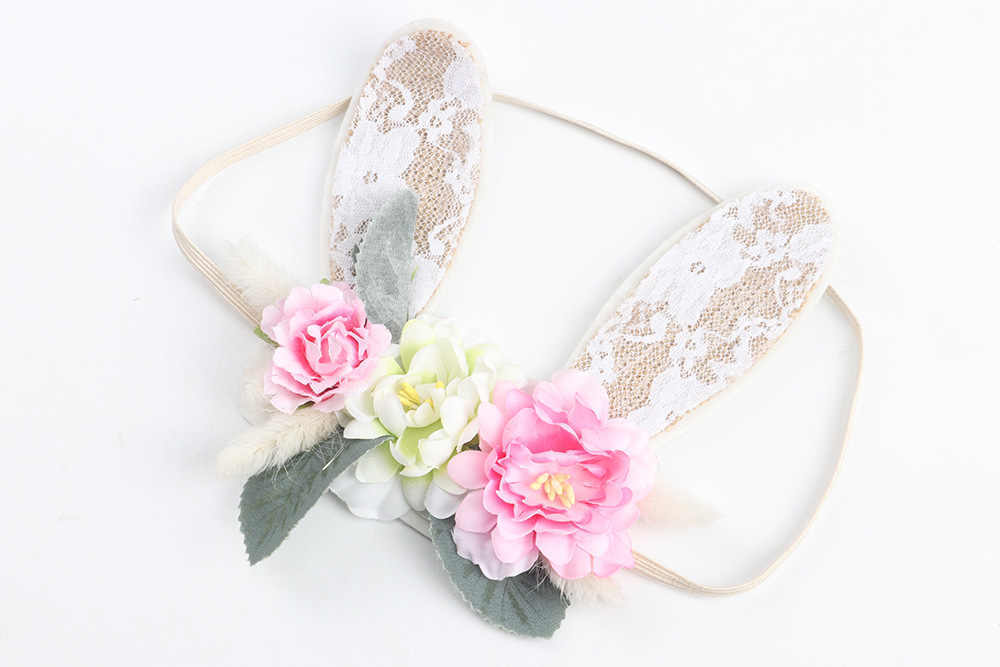 Fashion Bunny Ears Flower Cloth Lace Hair Band 1 Piece display picture 3
