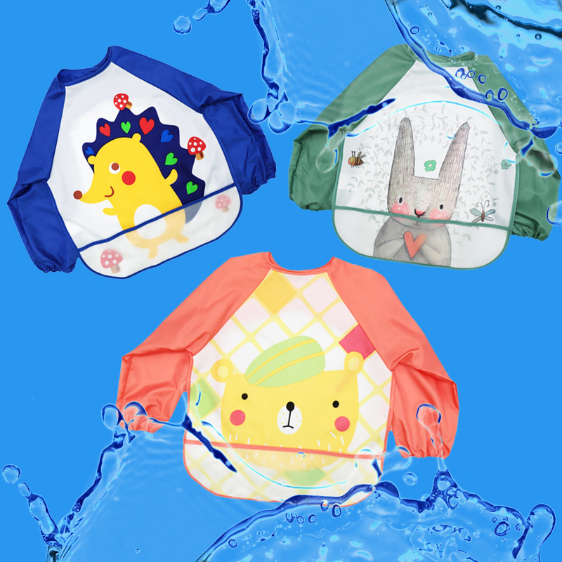 宝宝罩衣吃饭防水防脏围兜秋冬儿童长袖反穿兜衣幼儿园围裙防护衣|ru