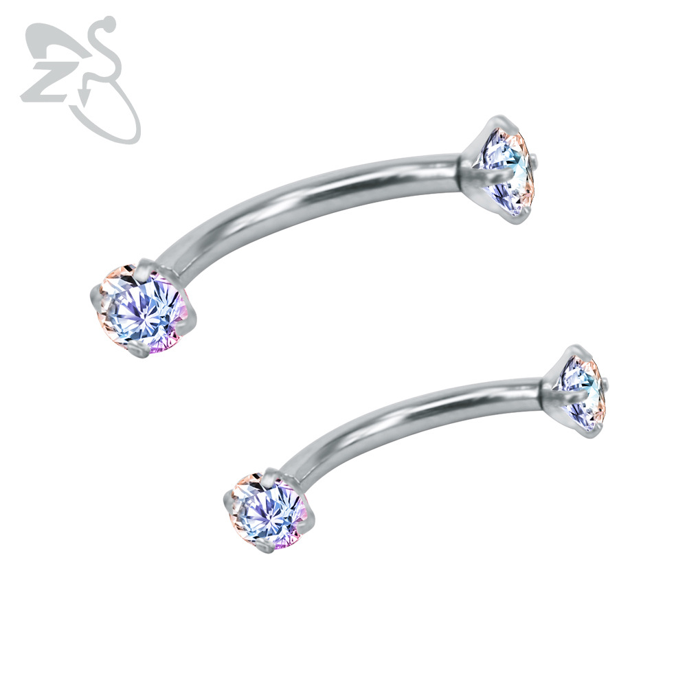 316L Stainless Steel Diamond Eyebrow Ring Round Zircon Eyebrow Barbell Piercing Jewelry Wholesale detail image 7