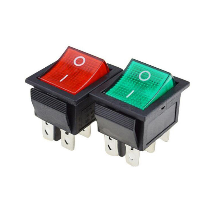 船型开关6脚2档KCD4带灯翘板开关16A250电源按钮六脚两档船形开关