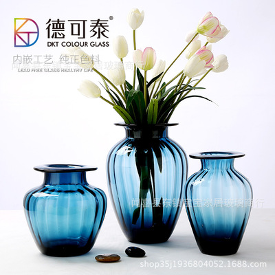 水培鲜花透明玻璃小花瓶 客厅装饰插花美式宽口向日葵玫瑰花摆件|ru