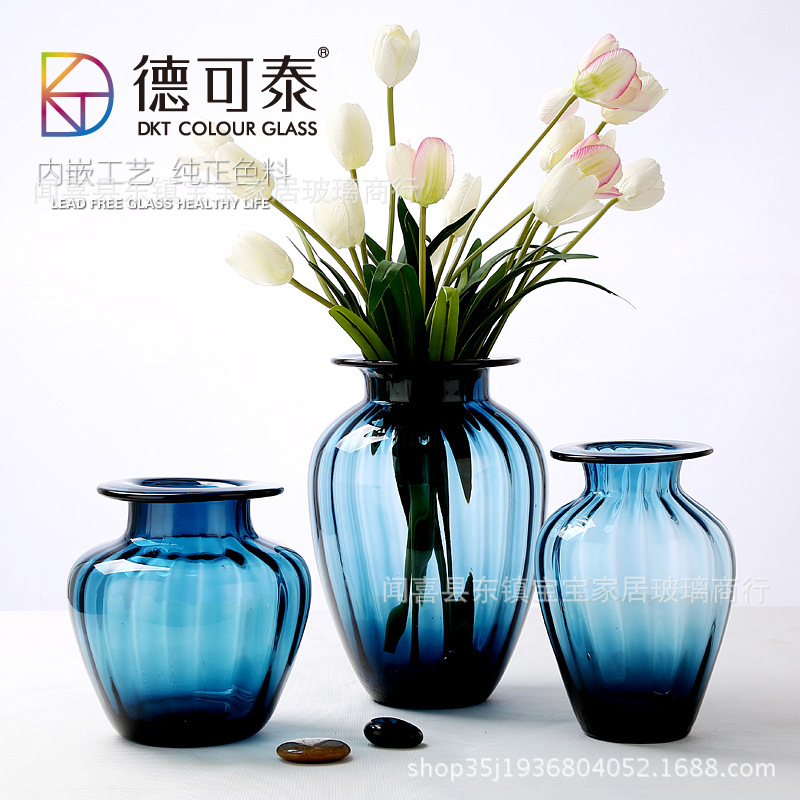 水培鲜花透明玻璃小花瓶 客厅装饰插花美式宽口向日葵玫瑰花摆件|ru