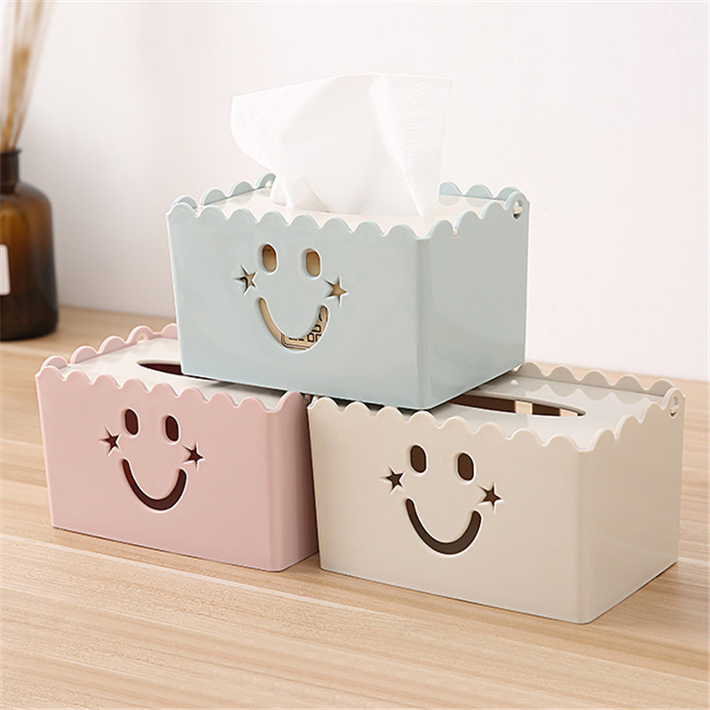 Smiling face a living room household Tissue box tea table desktop Tissue box Restaurant storage box originality Hollow Paper pumping box