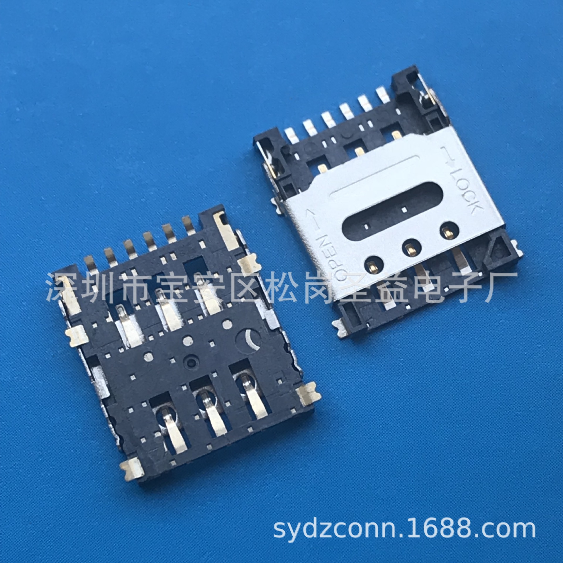 SIM卡座 自弹式6+1P贴片外焊 SIM PUSH卡座 7P卡座SMT带定位柱-阿里巴巴