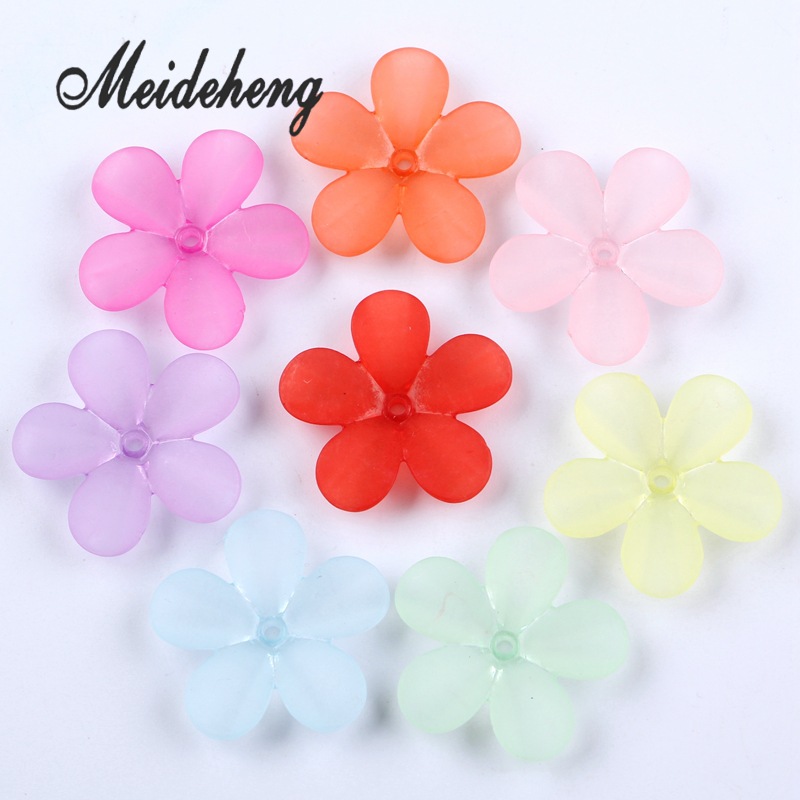 Factory direct sales of 30mm frosted transparent acrylic five-petal flower beads diy ancient-style hair accessory materials wholesale detail image 7