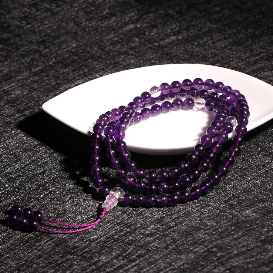 厂家批发天然紫水晶108颗佛珠念珠手链男女款多圈水晶手串饰品