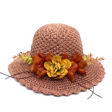 夏季新款女士帽子花朵草编太阳帽 户外遮阳帽防晒帽旅游沙滩帽
