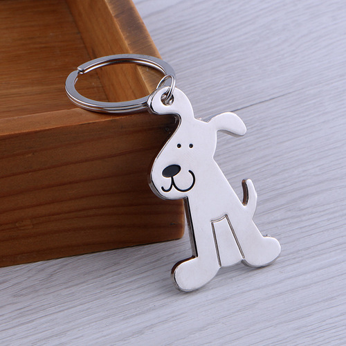Manufacturer wholesale keychain metal glossy dog ​​simulation pet dog advertising small gifts laser engraving logo pendant