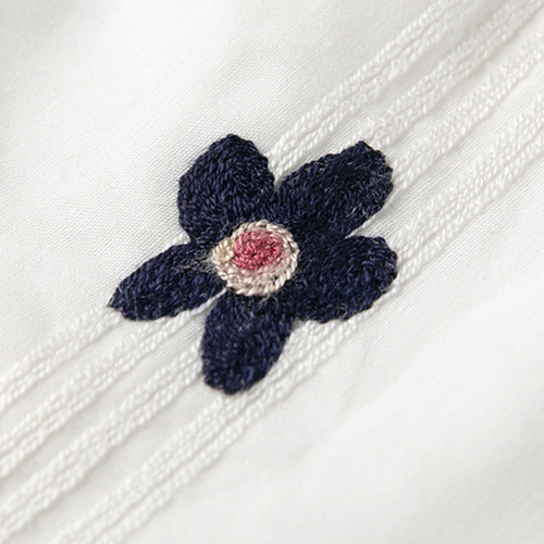 Women's and Girls'  Summer V-Neck Casual Blouse with Puff Sleeve and Embroidered Floral Design