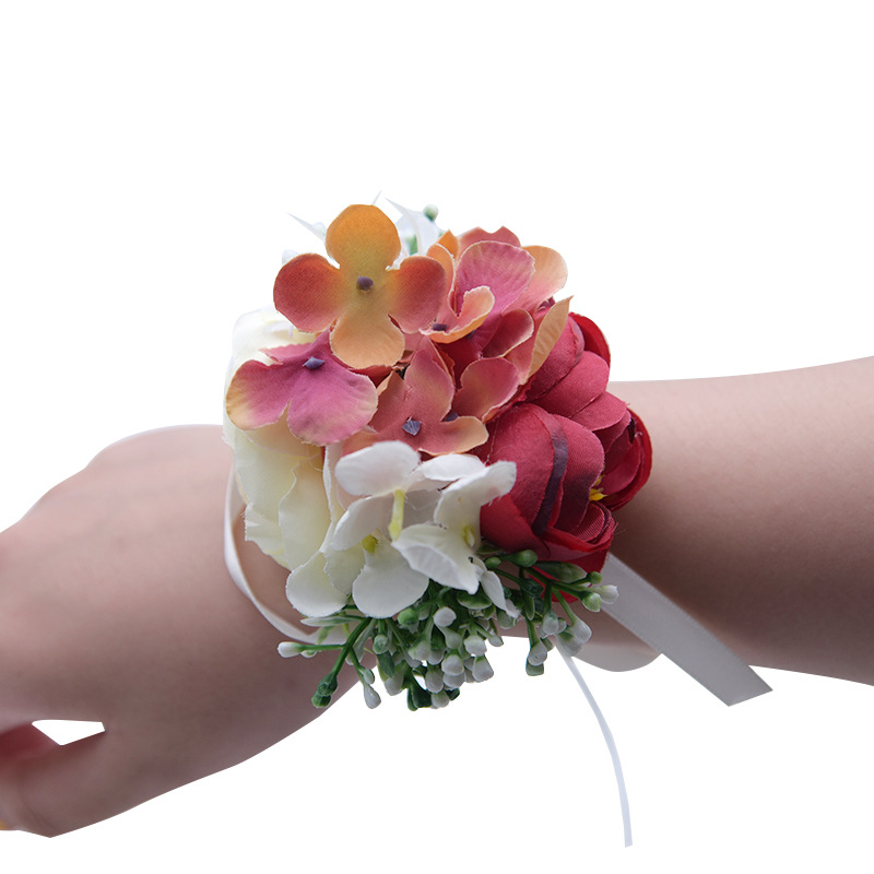 永恒天使牡丹绣球 687新娘手腕花缎带花 装饰礼盒仿真花朵
