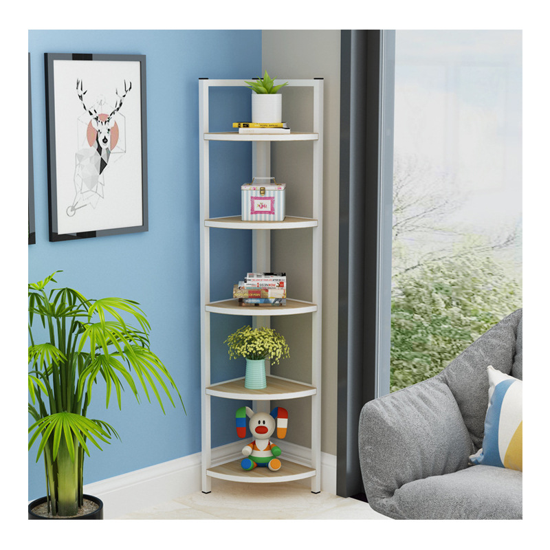 简易客厅墙角架 落地多层钢木置物架环保三角架简约转角架现代