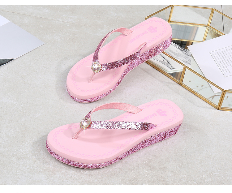 Women's Casual Solid Color Sequins Rhinestone Round Toe Flip Flops display picture 13