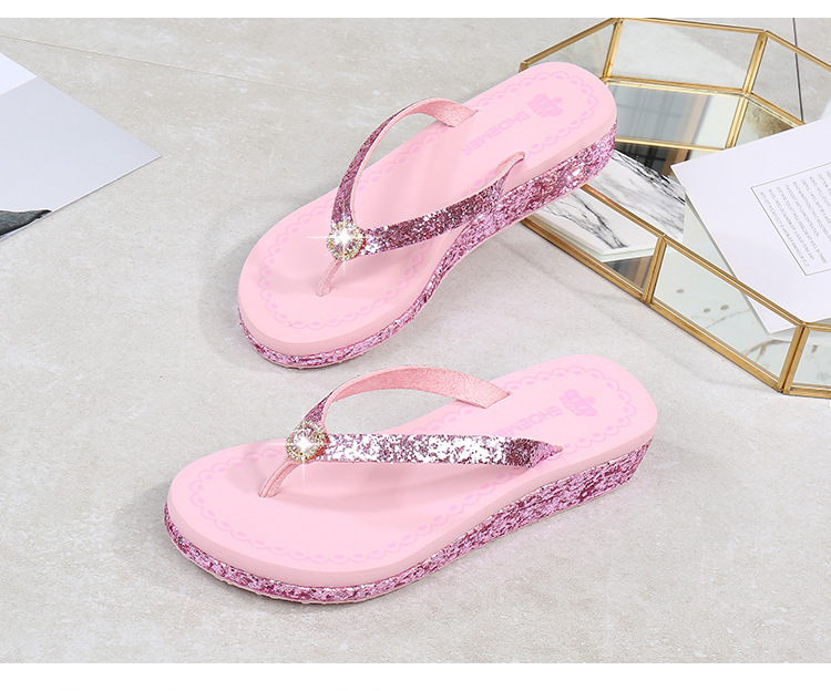 Frau Lässig Einfarbig Pailletten Strass Runder Zeh Flip-Flops display picture 13