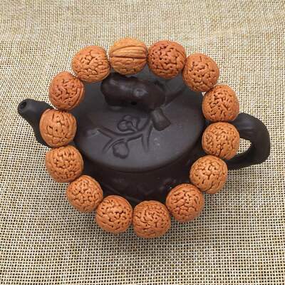 厂家供应文玩新籽脑纹核桃手串 手持 粉红皮核桃手串 约13-14mm