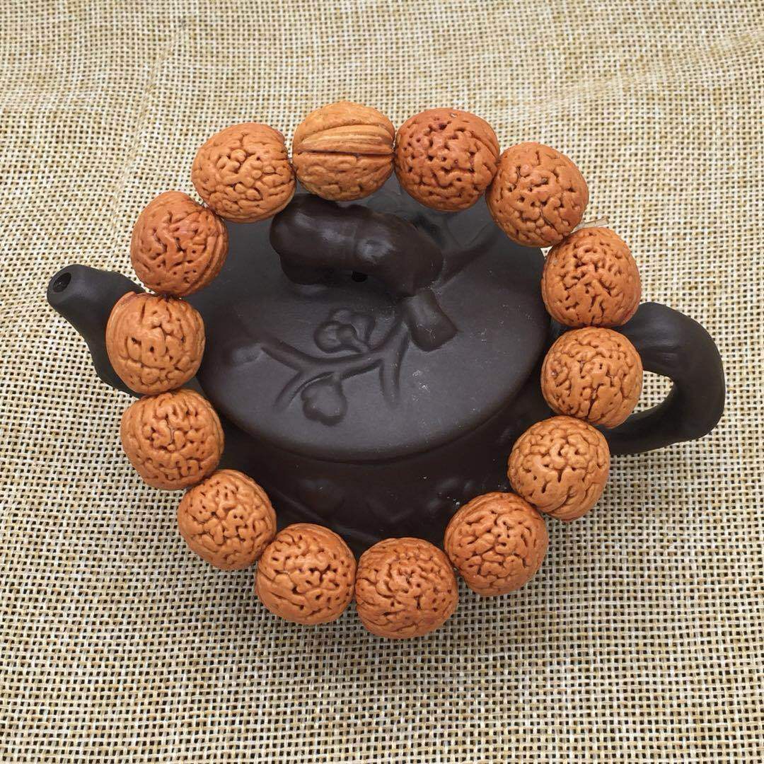 厂家供应文玩新籽脑纹核桃手串 手持 粉红皮核桃手串 约13-14mm