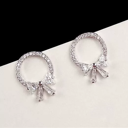 Серьги, зирконий с бантиком, серебряная игла, корейский стиль, интернет-звезда, простой и элегантный дизайн, образец серебра 925