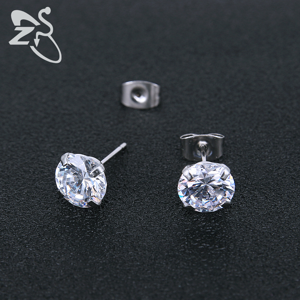 Stainless Steel Round CZ Ear Studs - Blue 0.8x10x8mm Geometric Piercing Earrings detail image 7