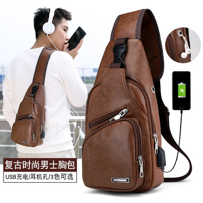 USB charge The chest Satchel 2020 new pattern Explosive money leisure time fashion The single shoulder bag Sports Backpack PU Men's chest pack