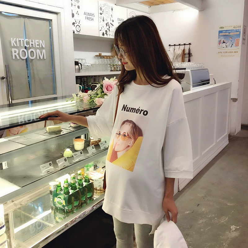 Летняя Одежда для беременных Свитер с короткими рукавами в Корейском стиле, модная свободная футболка для мам больших размеров, топ средней длины