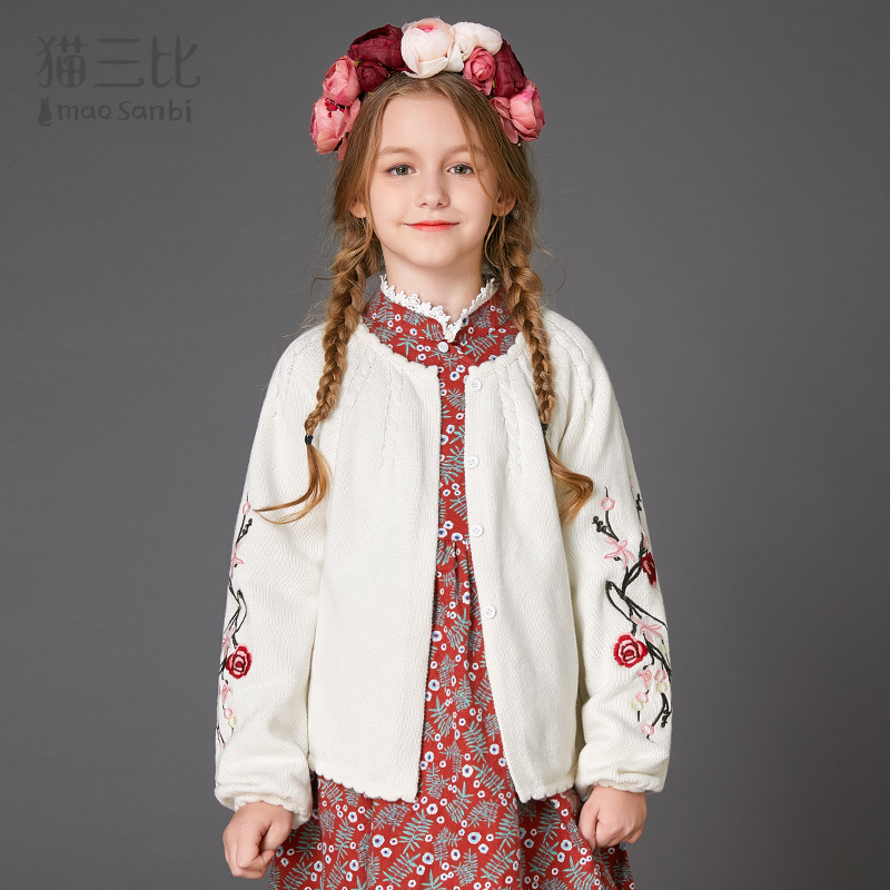 girl Embroidery sweater coat 2018 Autumn new pattern Little Girl pure cotton CUHK children Wool jacket spring clothes