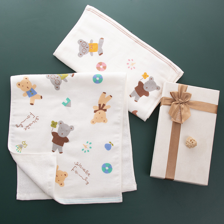 礼品毛巾批发定制 纯棉无捻纱双层布艺印花可爱熊毛巾 厂家直销
