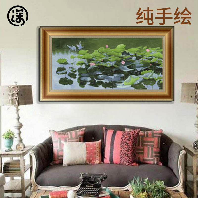 大芬厂家客厅沙发壁挂画原创花卉写实荷花手绘酒店装饰油画批发|ru