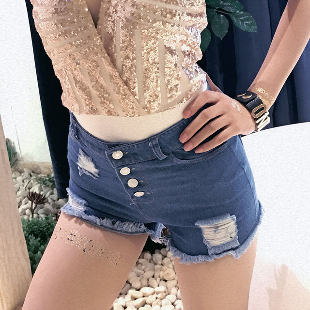 New Korean version of summer jeans hot pants super short nightclub women’s sexy high waist hole